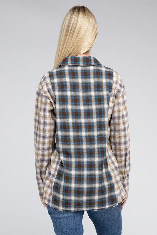 Plaid Patchwork Pockets Shirt