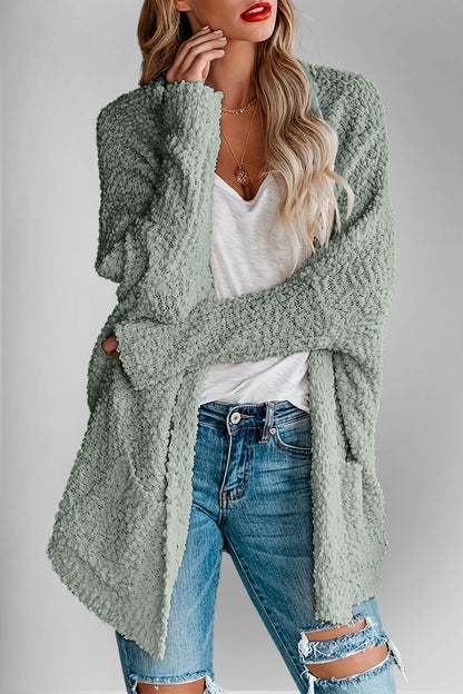 Pocketed Open Front Long Sleeve Cardigan