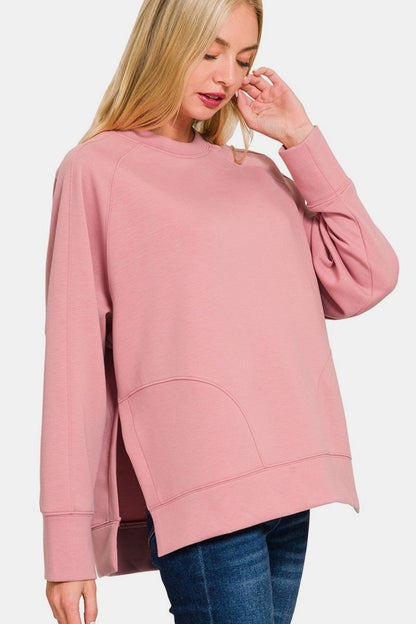 Scuba Round Neck Side Slit Sweatshirt