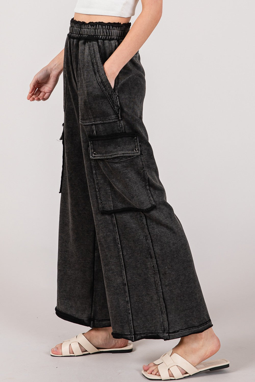 Knit Terry Mineral Wash Wide Leg Pants