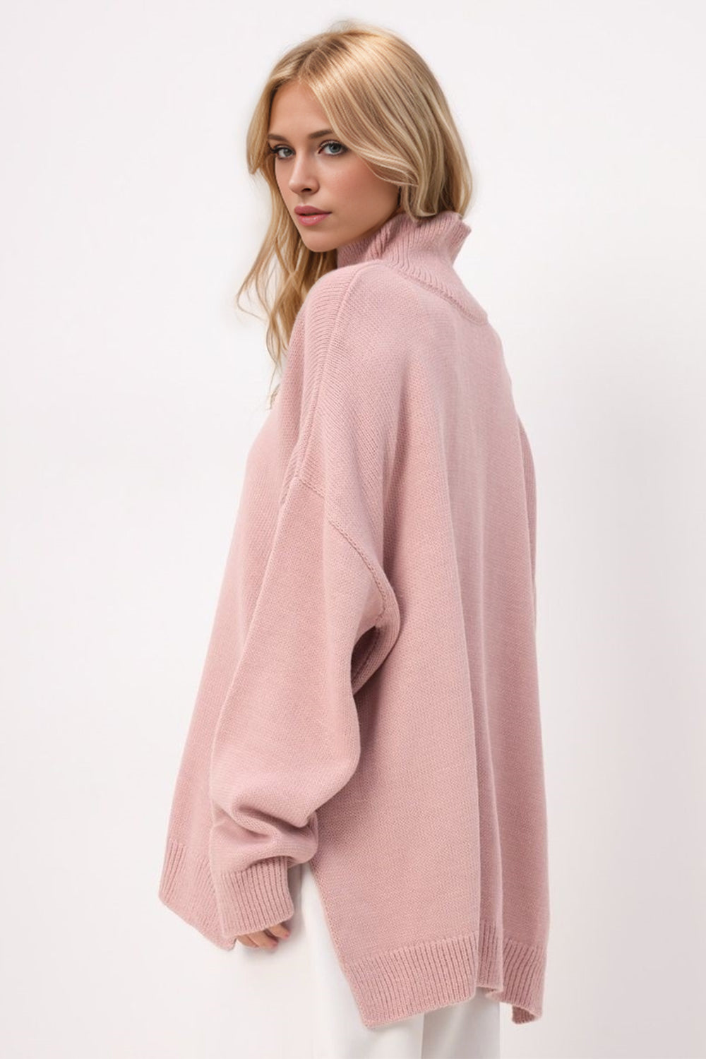 Side Slit Turtleneck Long Sleeve Sweater