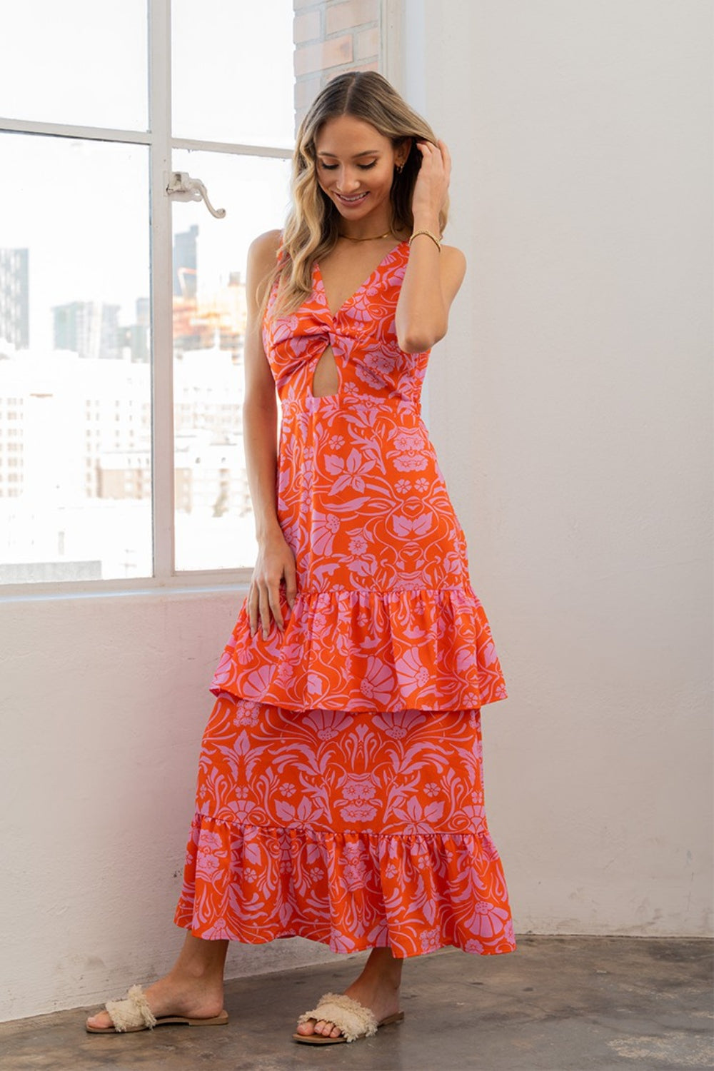 Floral Ruffled Maxi Sleeveless Dress