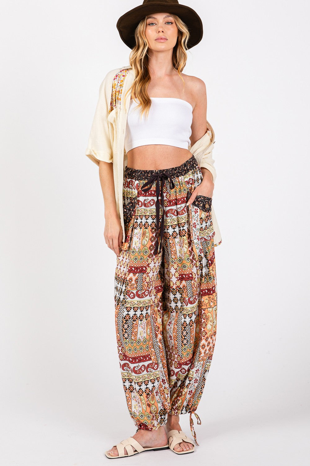 High-Rise Balloon Bohemian Print Pants