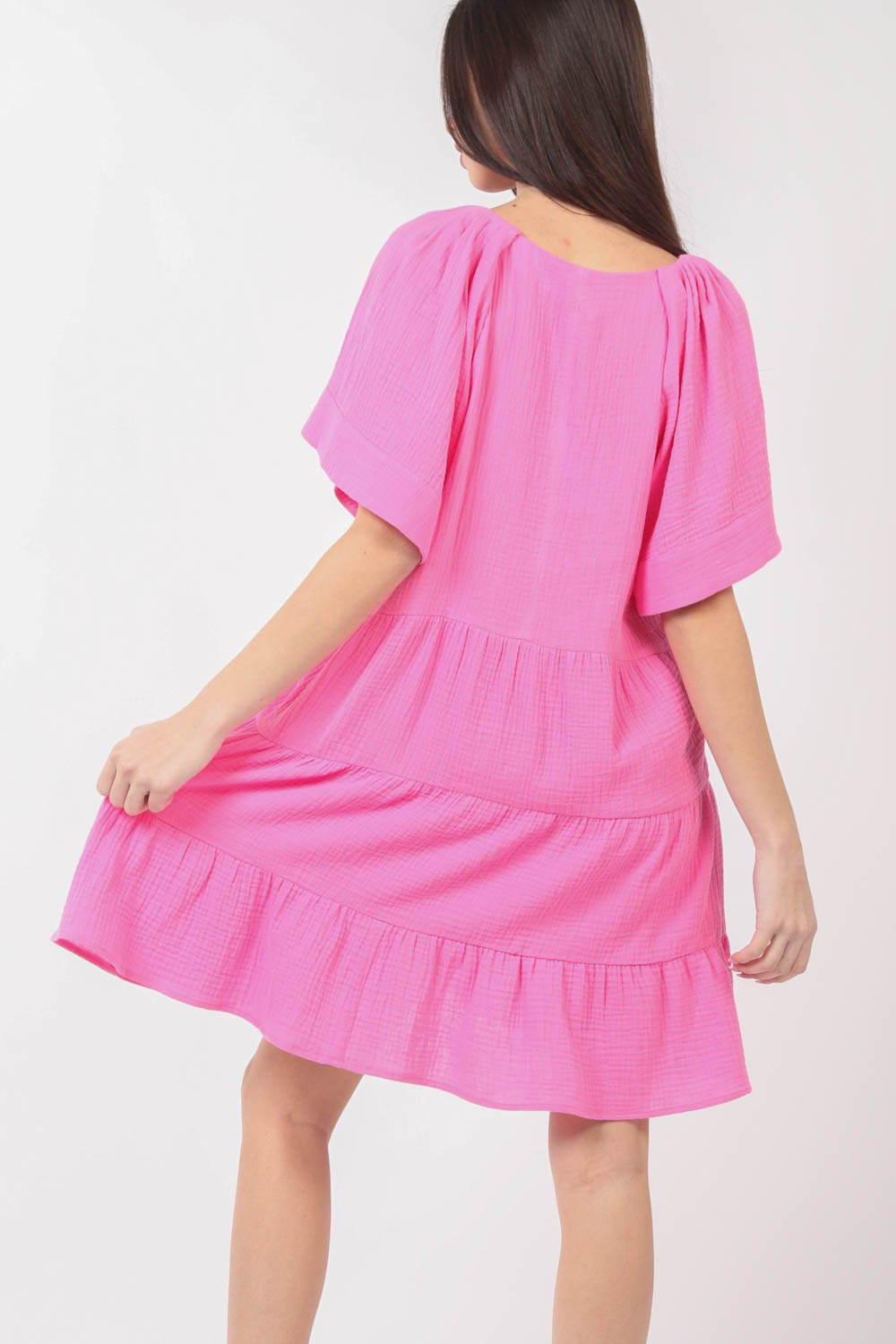 Texture V-Neck Ruffled Tiered Dress