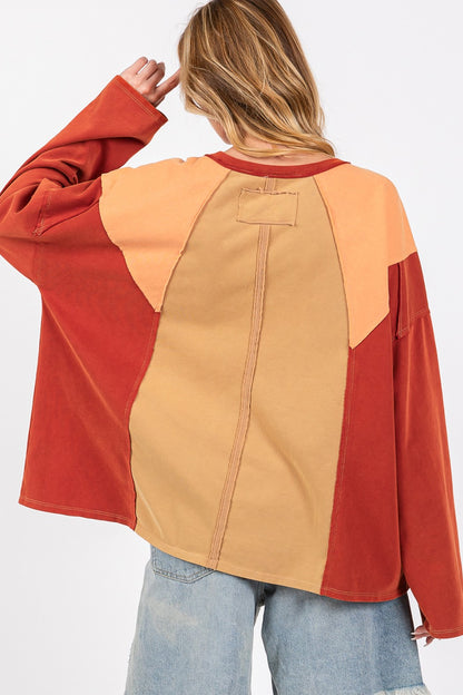 Mineral Wash Color Block Top