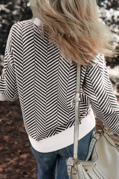 Striped Round Neck Long Sleeve Sweater