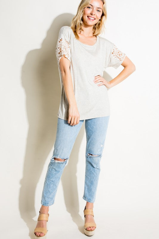 PLUS SOLID JERSEY LACE PATCH TOP