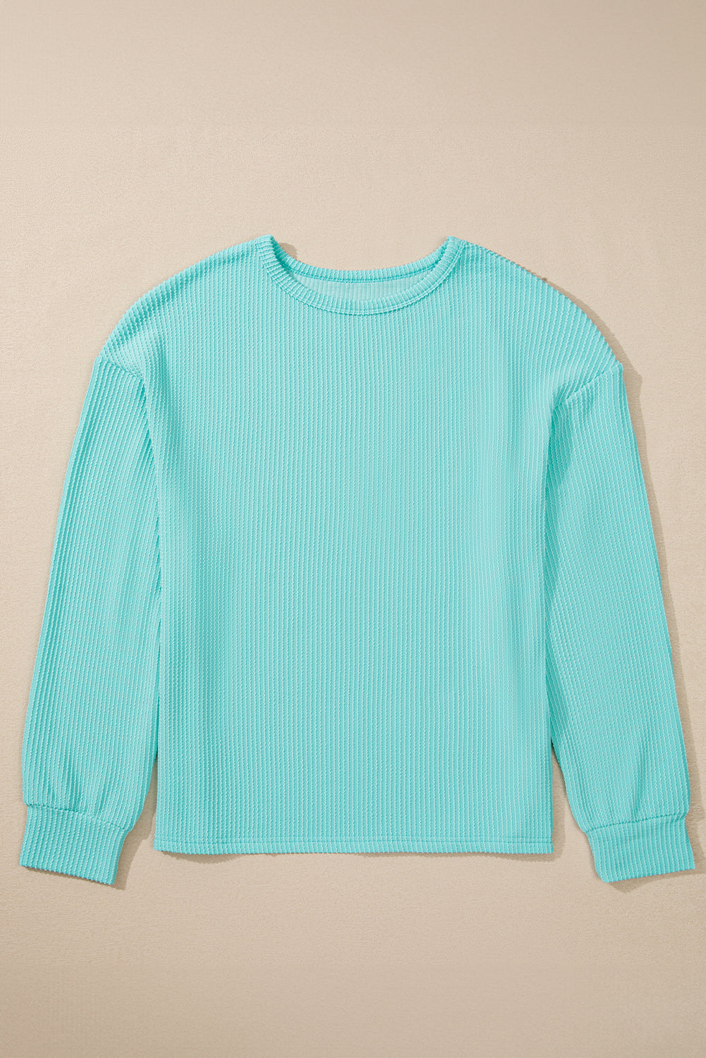 Corded Knit Round Neck Long Sleeve Top