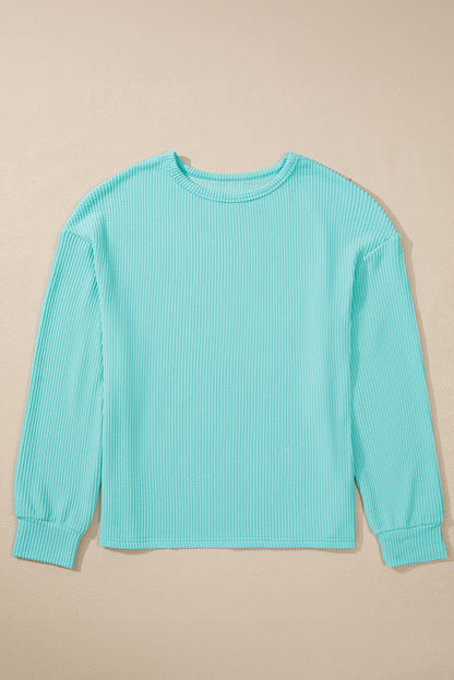 Corded Knit Round Neck Long Sleeve Top