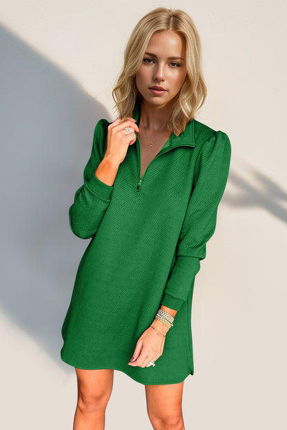 Textured Quarter Zip Long Sleeve Dress