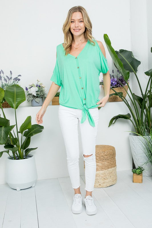 PLUS SOLID COLD SHOULDER CASUAL TOP