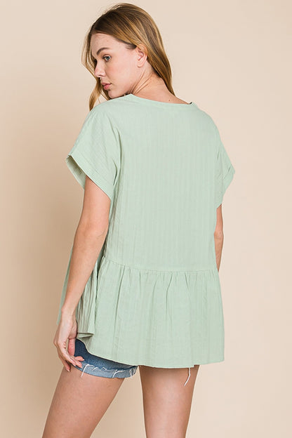 Ruched Notched Short Sleeve Blouse