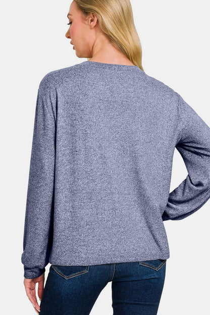 Hacci Round Neck Long Sleeve T-Shirt