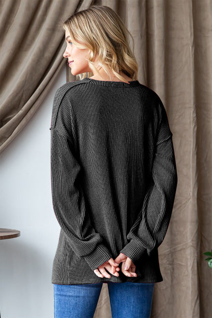 Ribbed Exposed Seam Long Sleeve T-Shirt