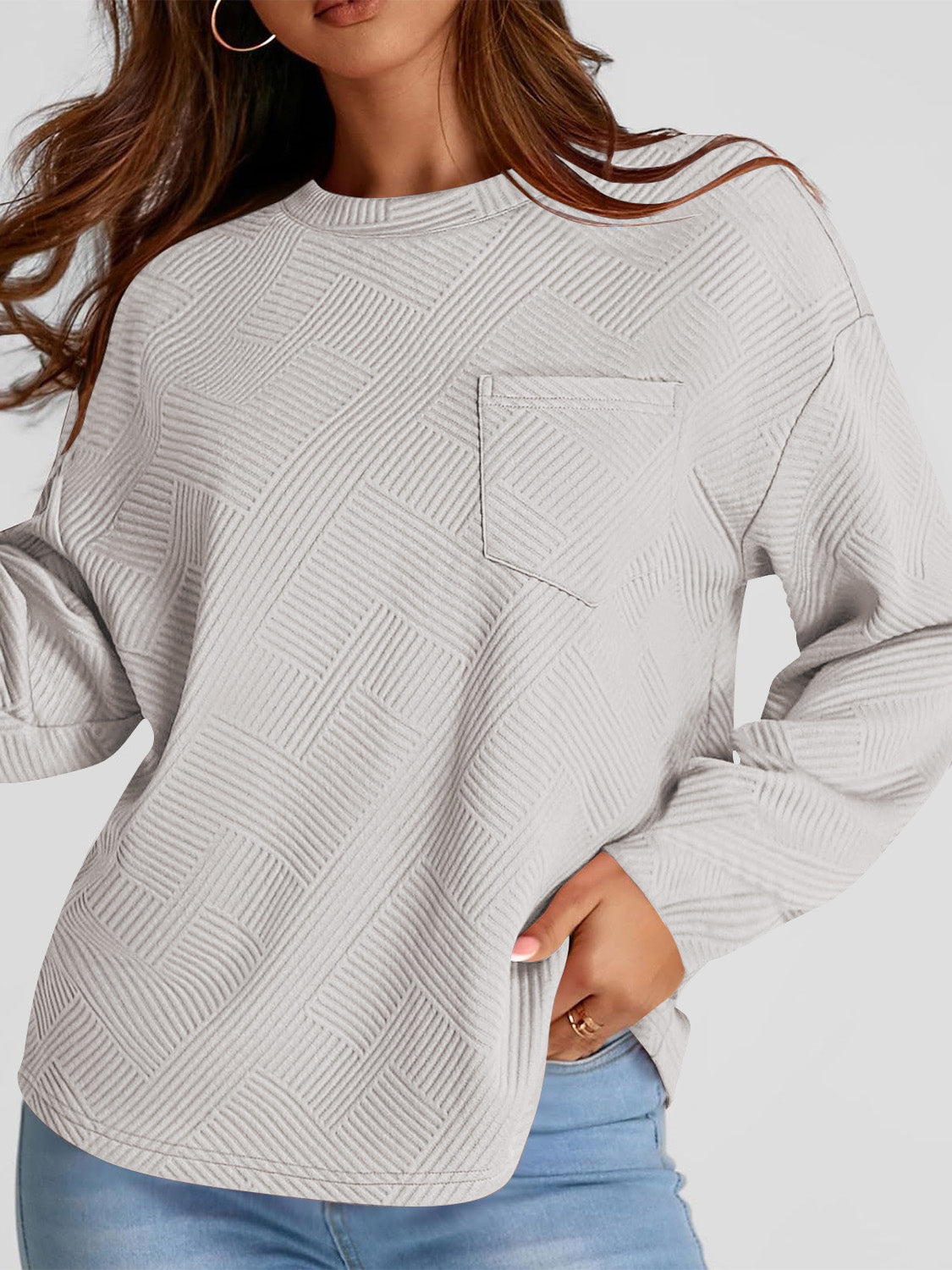 Texture Round Neck Long Sleeve Sweatshirt