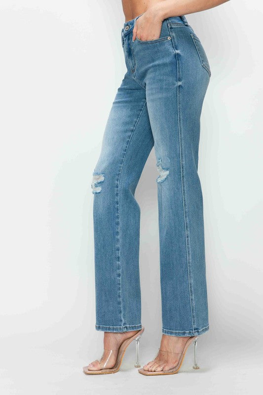 bytos Distressed High Rise Straight Jeans