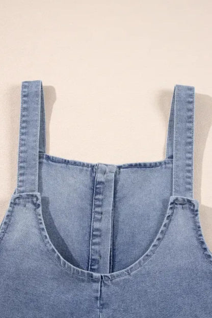 Wide Strap Denim Overalls with Pockets