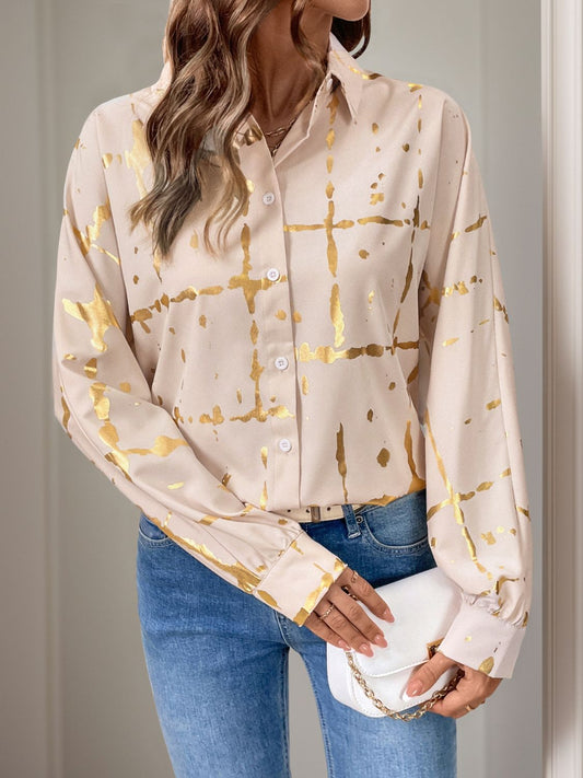 Printed Collared Neck Long Sleeve Shirt