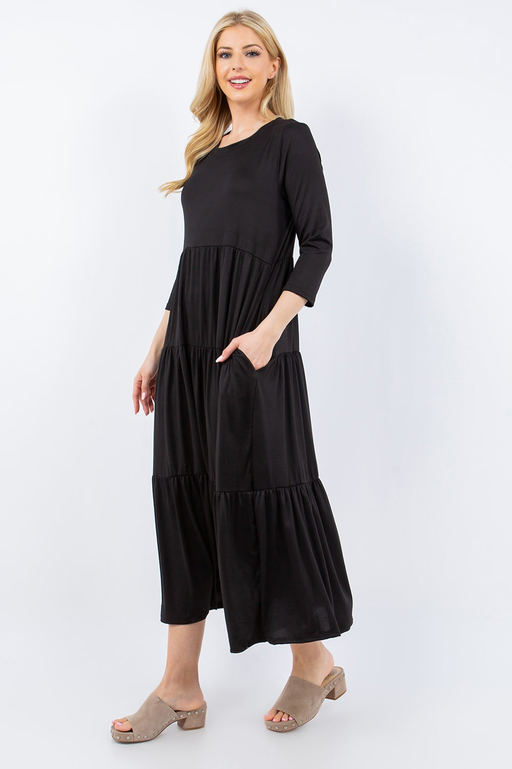 Tiered Midi Dress with Pockets