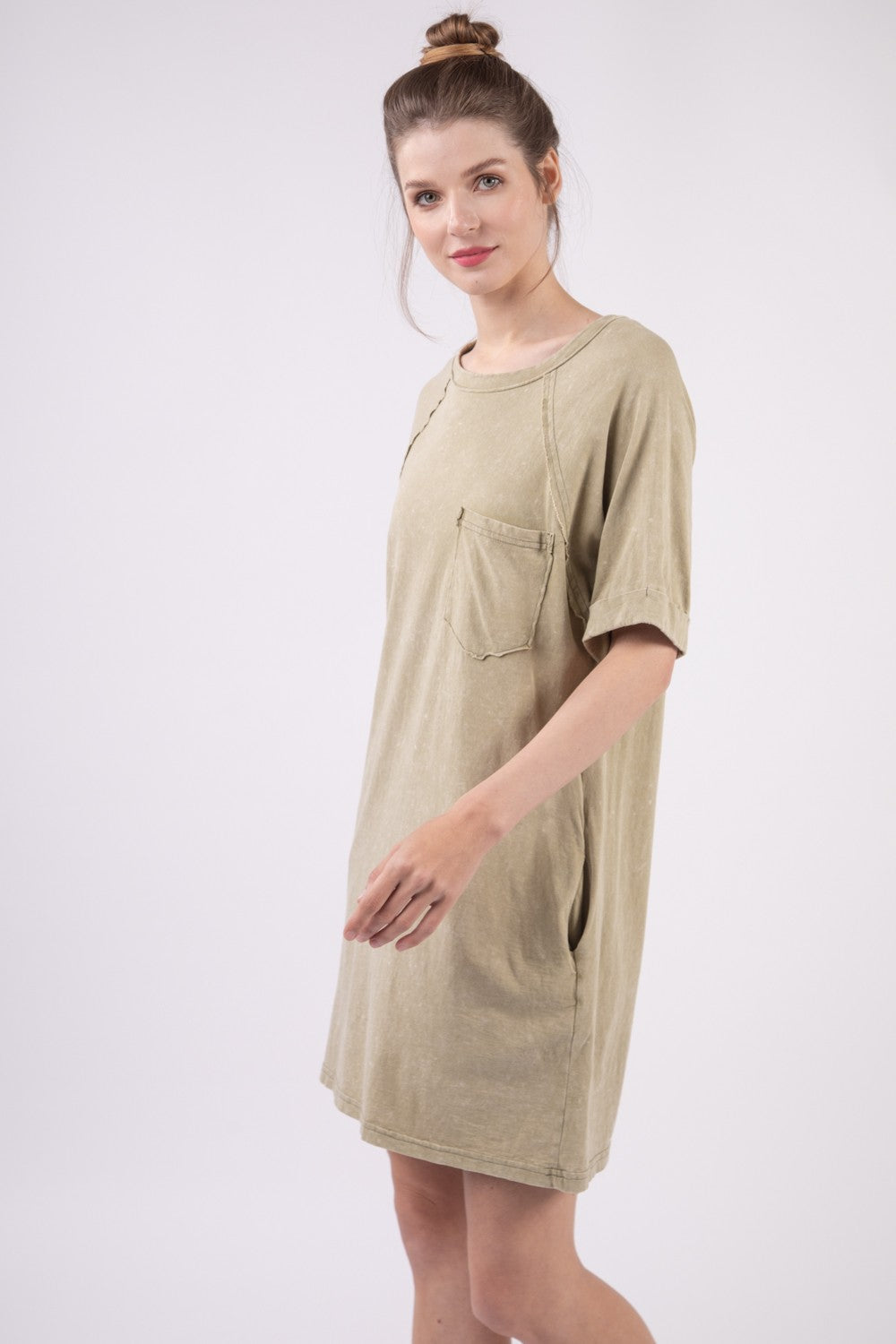 Washed Round Neck Mini Tee Dress