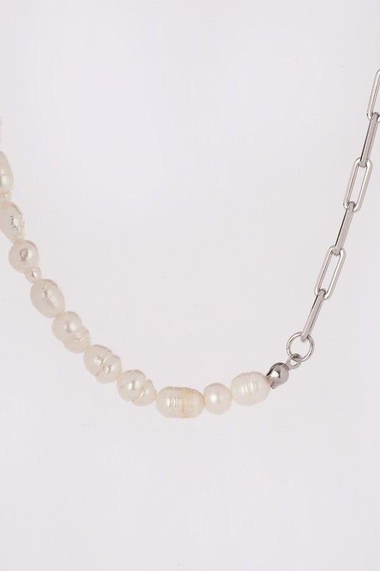 Natural pearl chain bracelet, necklace set - silver