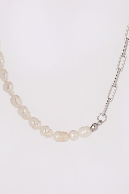 Natural pearl chain bracelet, necklace set - silver