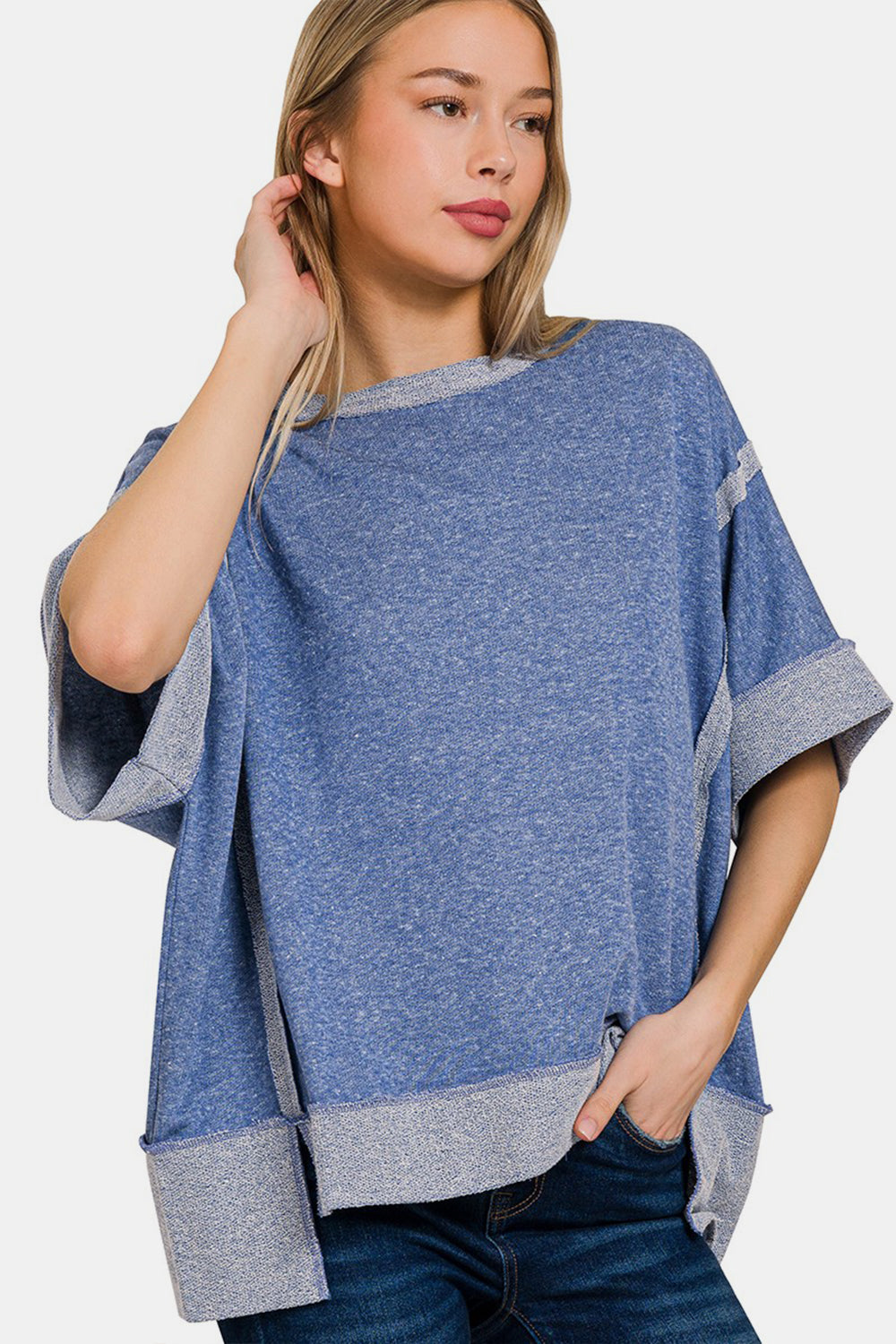 Contrast Trim Drop Shoulder T-Shirt