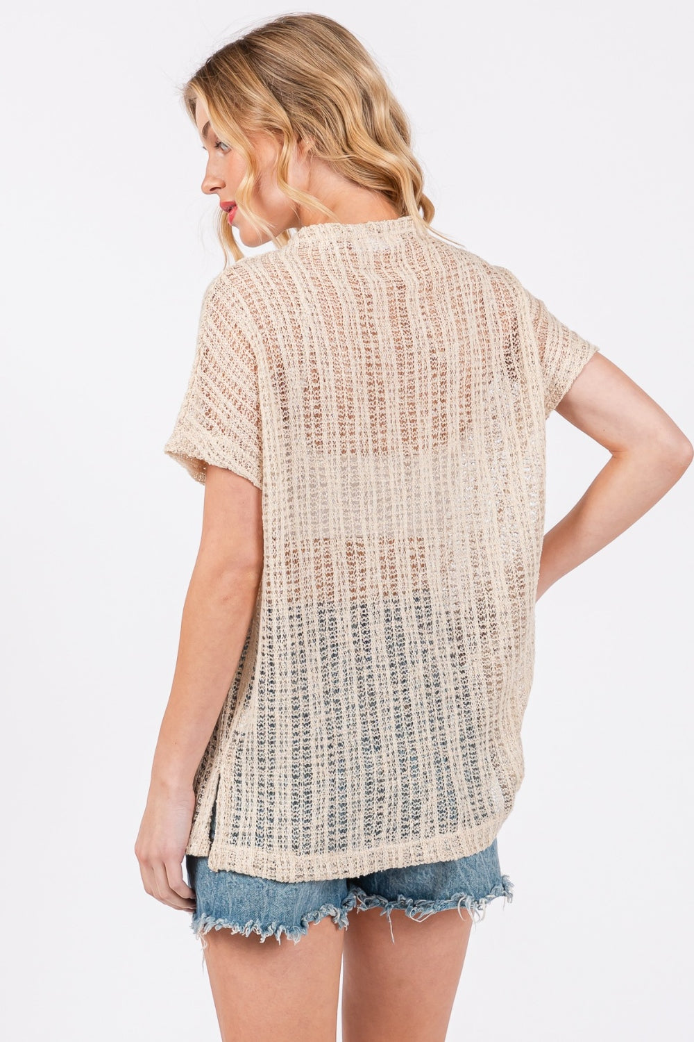 Femme See Through Crochet Mock Neck Cover Up