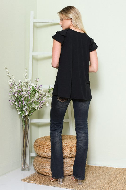 Solid Short Sleeve Tiered Top