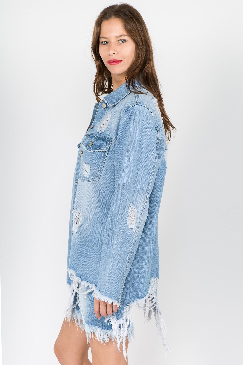 Distressed Frayed Hem Denim Jacket