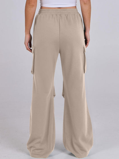 Elastic Waist Wide Leg Pants with Pockets