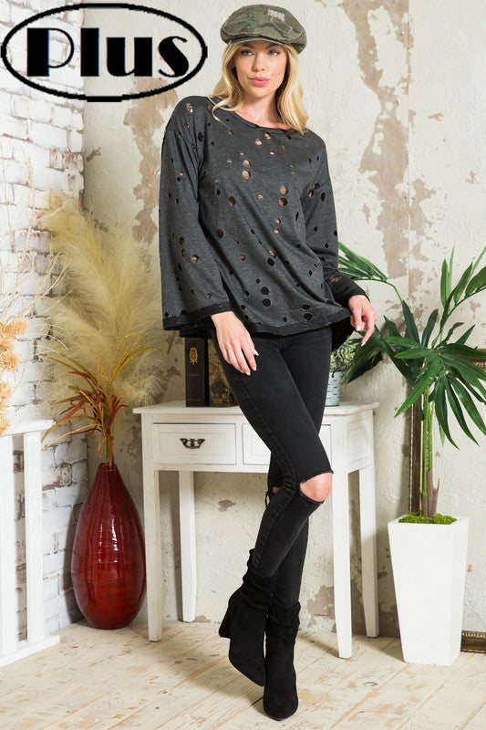 PLUS DISTRESSED TERRY TOP