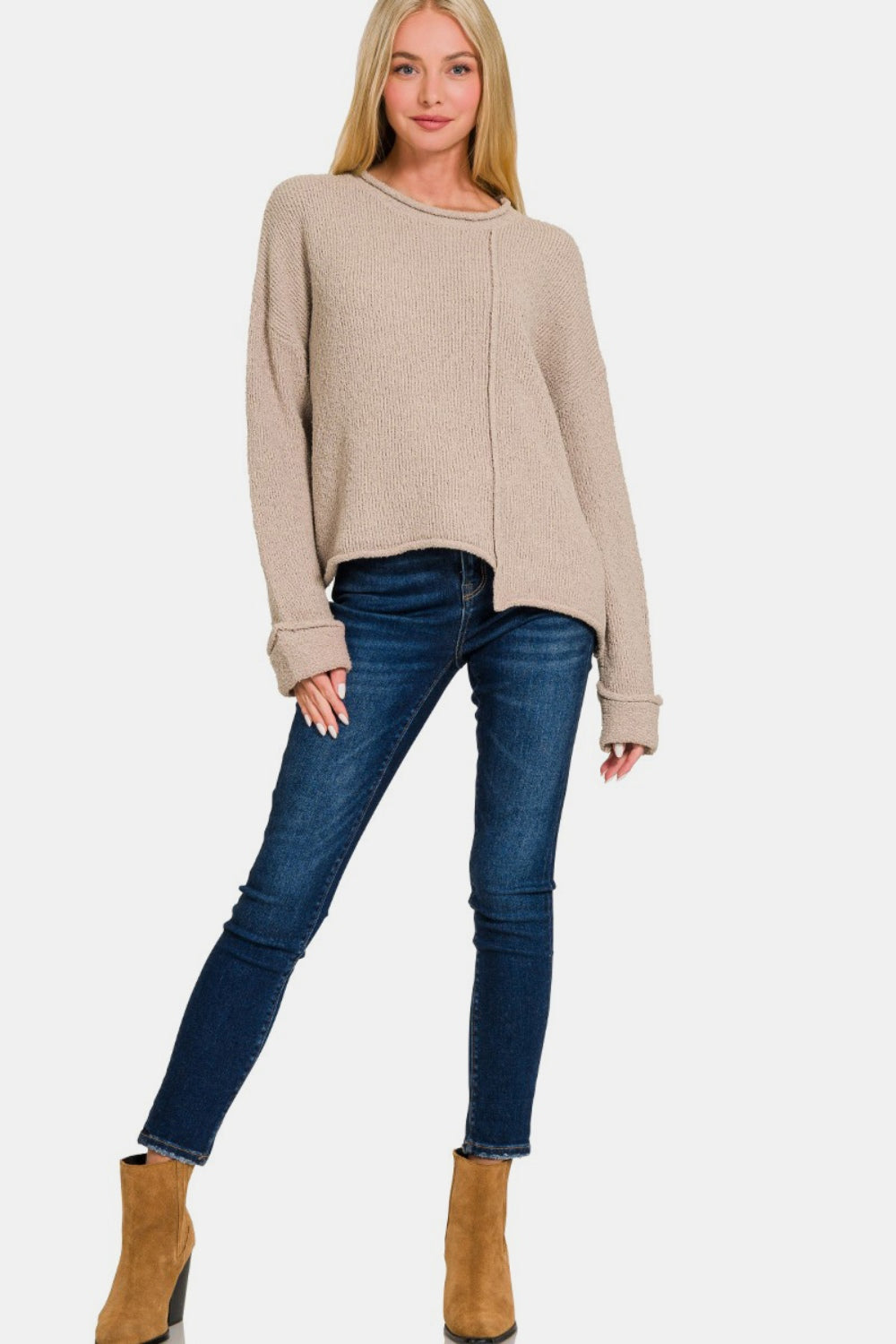 Asymmetric Hem Drop Shoulder Sweater