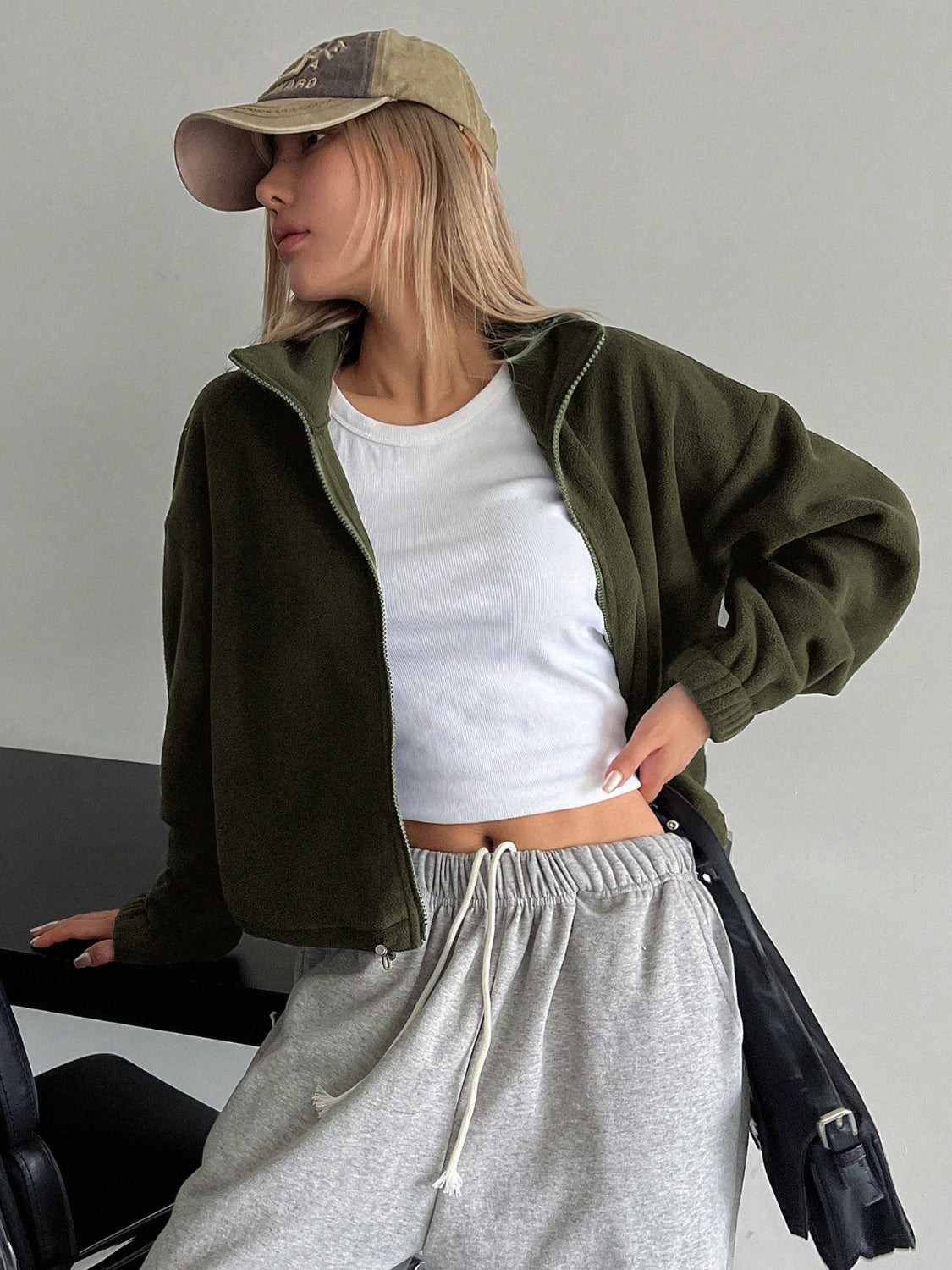 Zip Up Long Sleeve Cropped Jacket