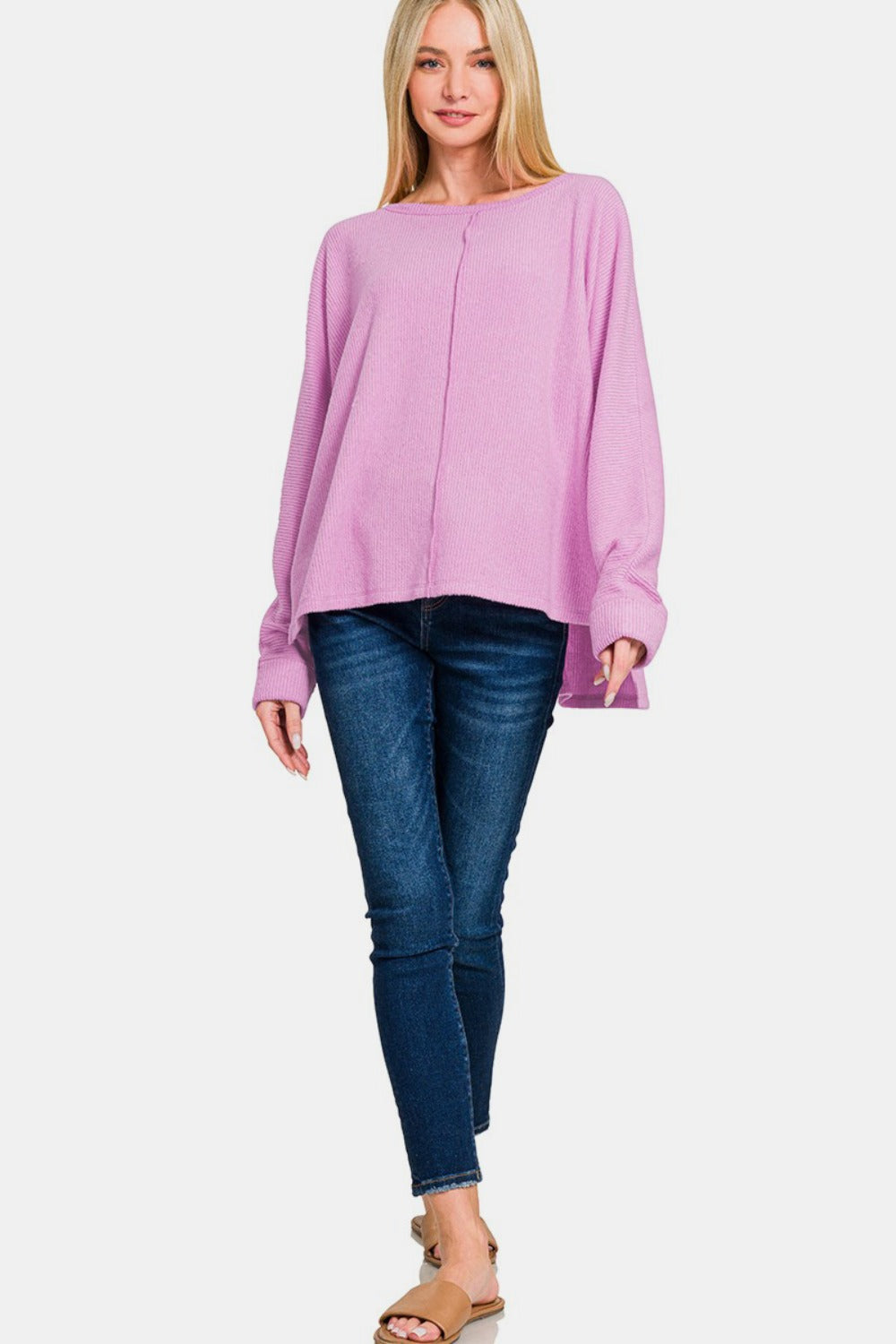 High-Low Side Slit Round Neck T-Shirt