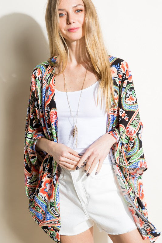 PLUS PAISLEY WOVEN KIMONO CARDIGAN