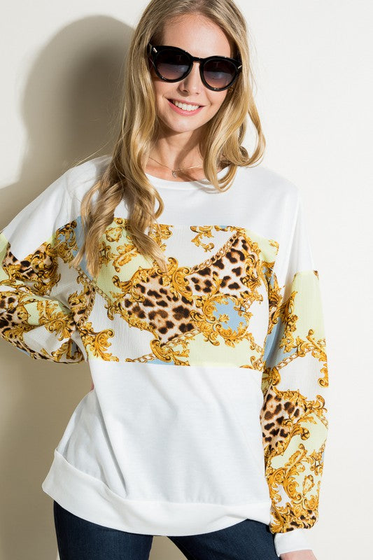 PLUS CHAIN PRINT MIX SWEATSHIRT TOP