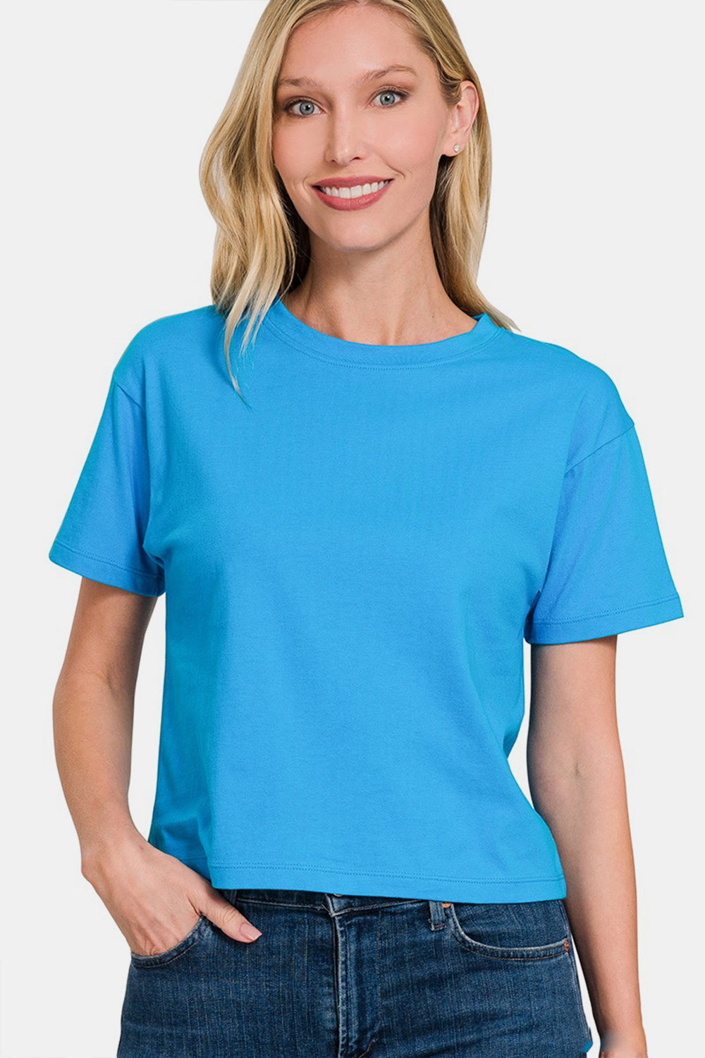 Round Neck Short Sleeve Cropped T-Shirt