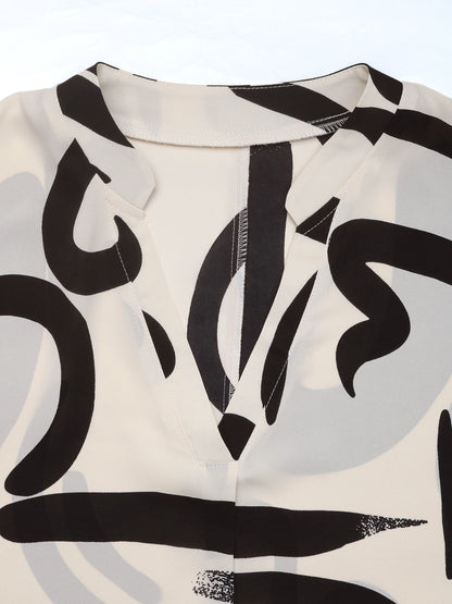 Printed Notched Half Sleeve Blouse