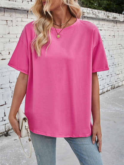 Exposed Seam Round Neck Half Sleeve T-Shirt