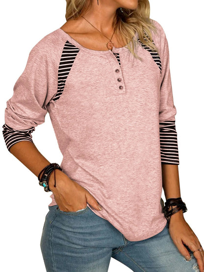 Striped Quarter Button Long Sleeve T-Shirt