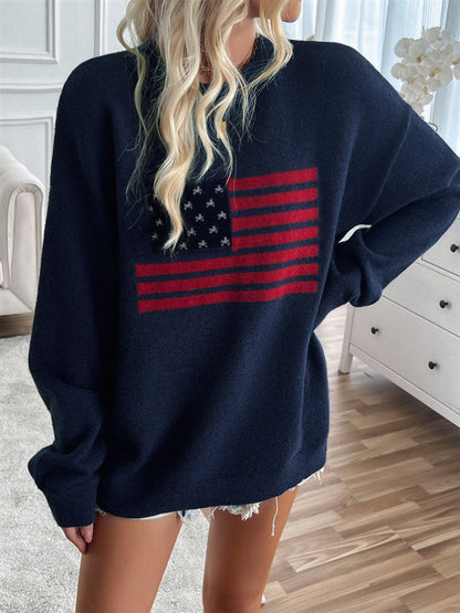 US Flag Round Neck Long Sleeve Knit Top