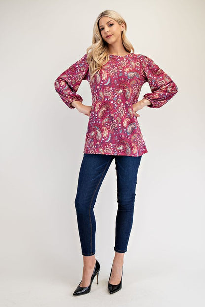 Celeste Paisley Round Neck Balloon Sleeve Top
