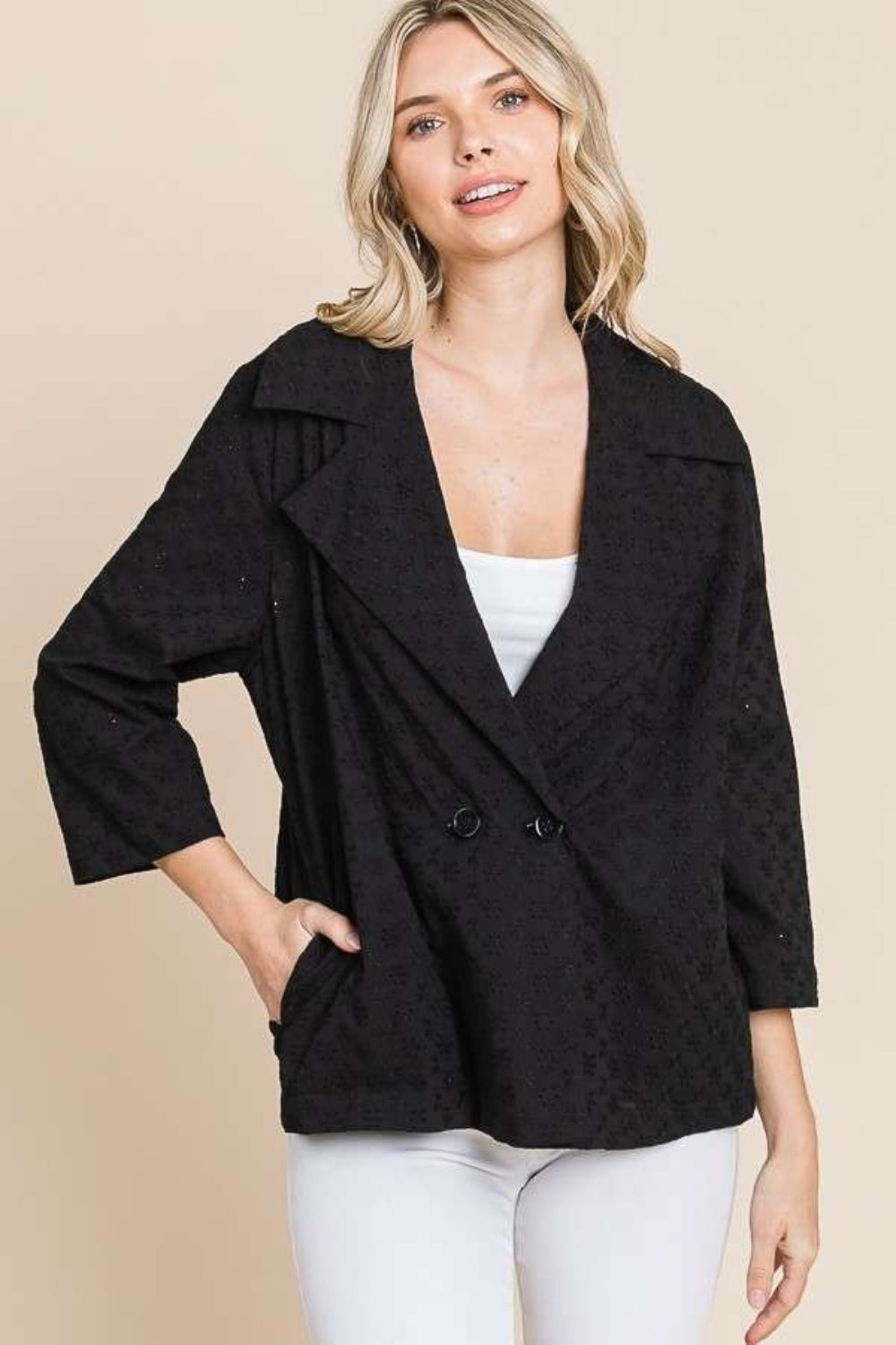 Double Breasted Eyelet Jacket with Pockets