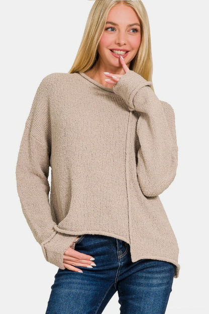 Asymmetric Hem Drop Shoulder Sweater