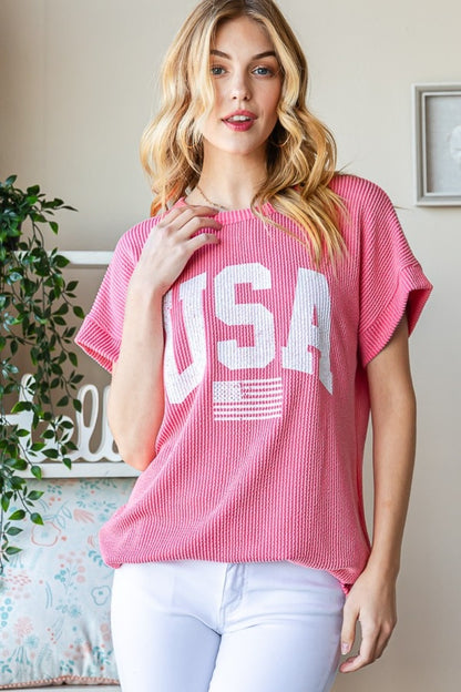 USA Graphic Short Sleeve Ribbed Top