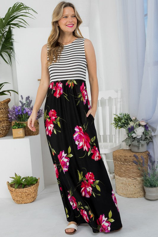 FLORAL MIX TANK MAXI DRESS