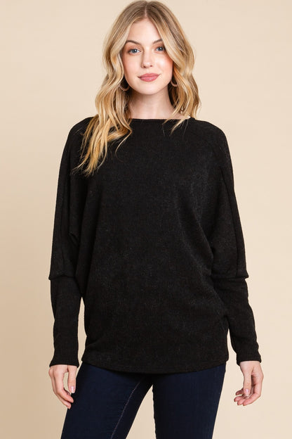 Drop Shoulder Long Sleeve Knit Top