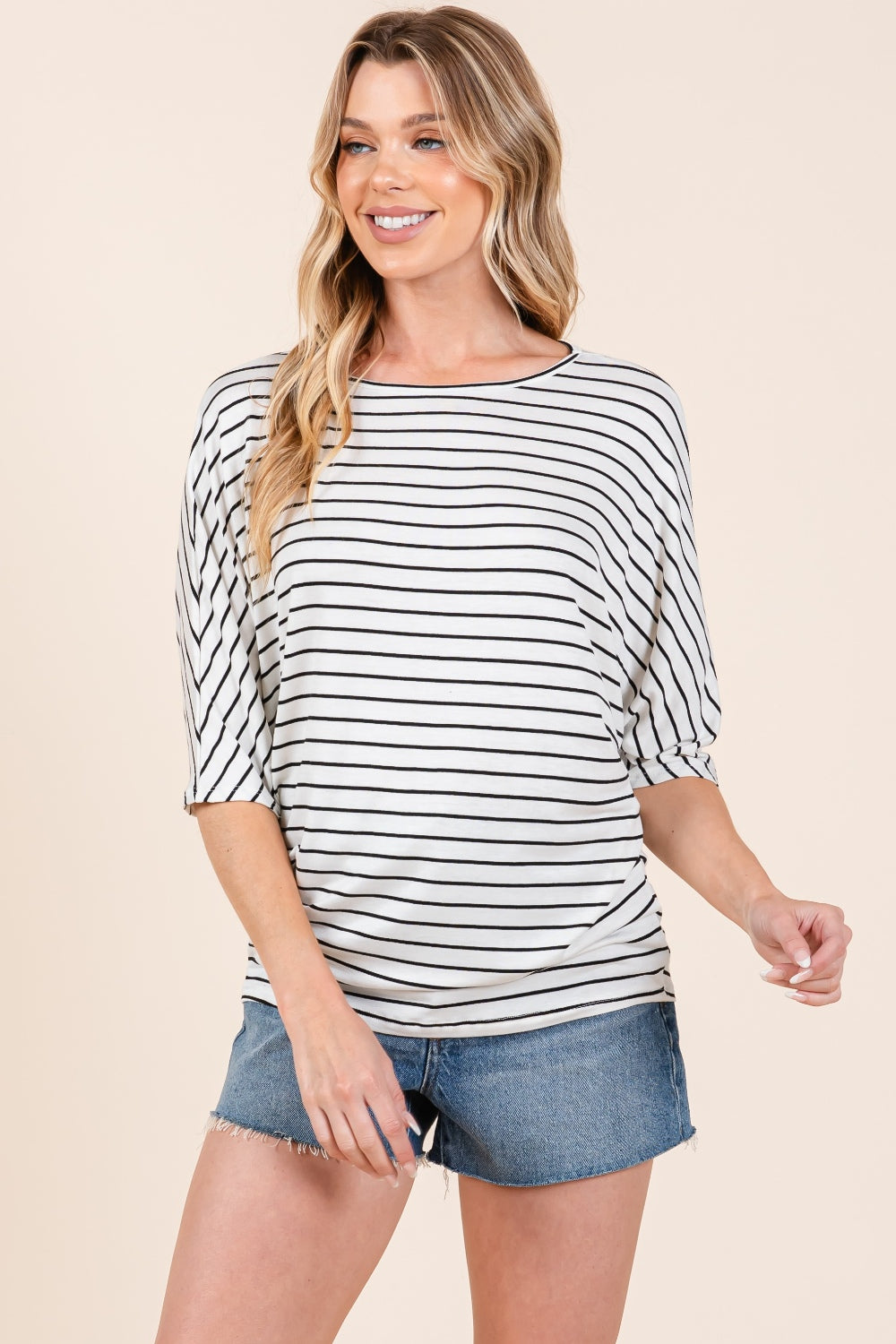 Striped Boat Neck Dolman Sleeve Top