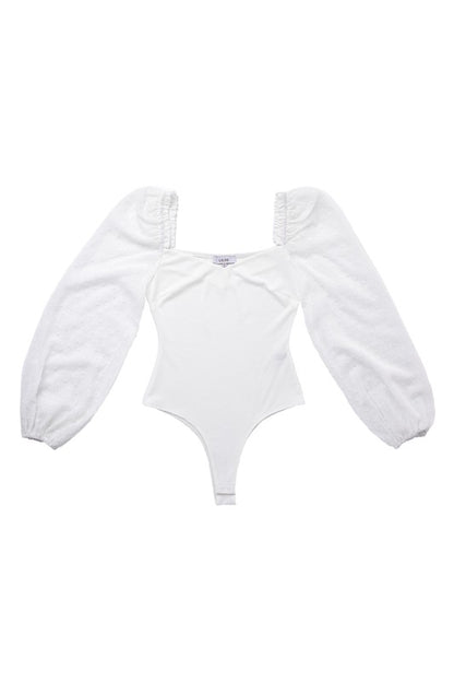 Long sleeve shirring sleeve bodysuit